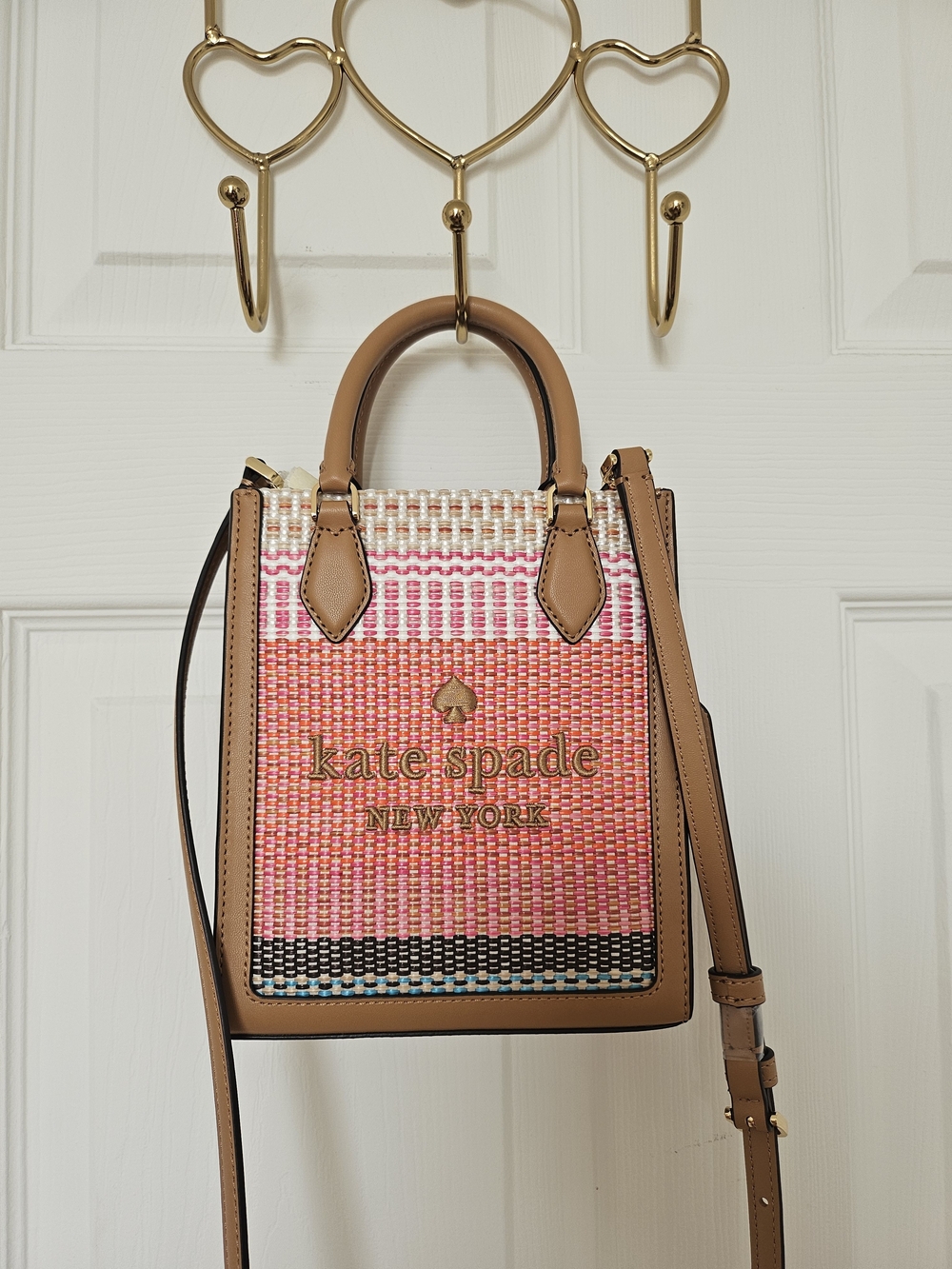 Kate spade New York Pink Woven Mini Tote with Tan Trim
